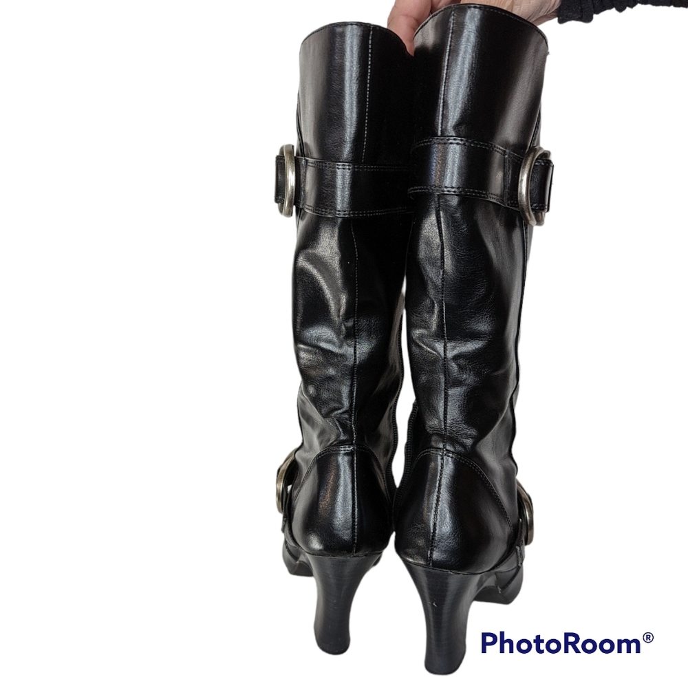 American Eagle Outfitters Boots Womens Sz 8.5 Black Faux Leather Silver Buckles - Picture 9 of 16